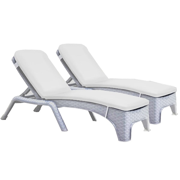 Rainbow Outdoor Roma Set of 2 Chaise Lounger w/cushion-White RBO-ROMA-WHT-2CL-CUSH-CRM - main